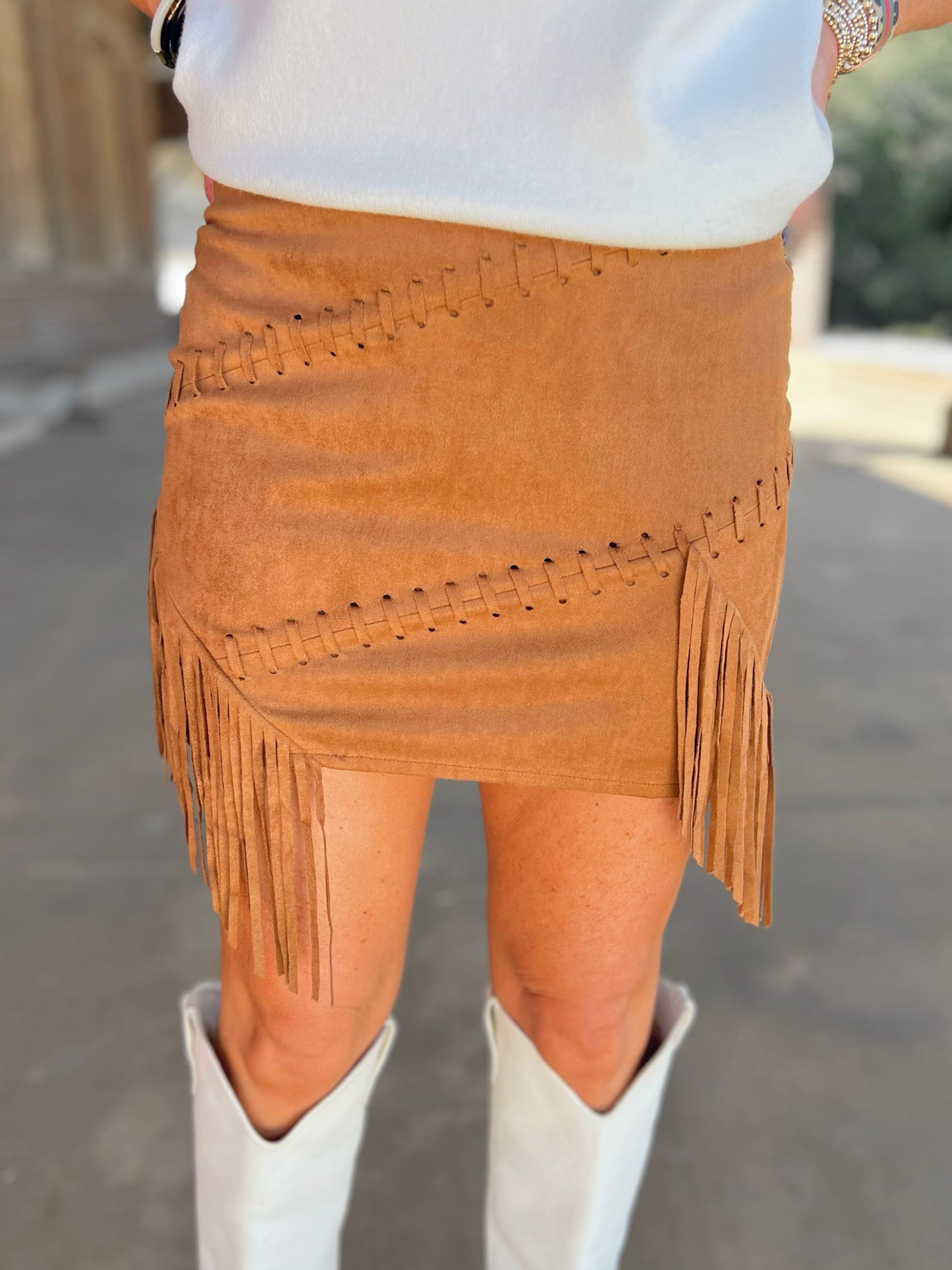 Suede Fringe Mini Skirt