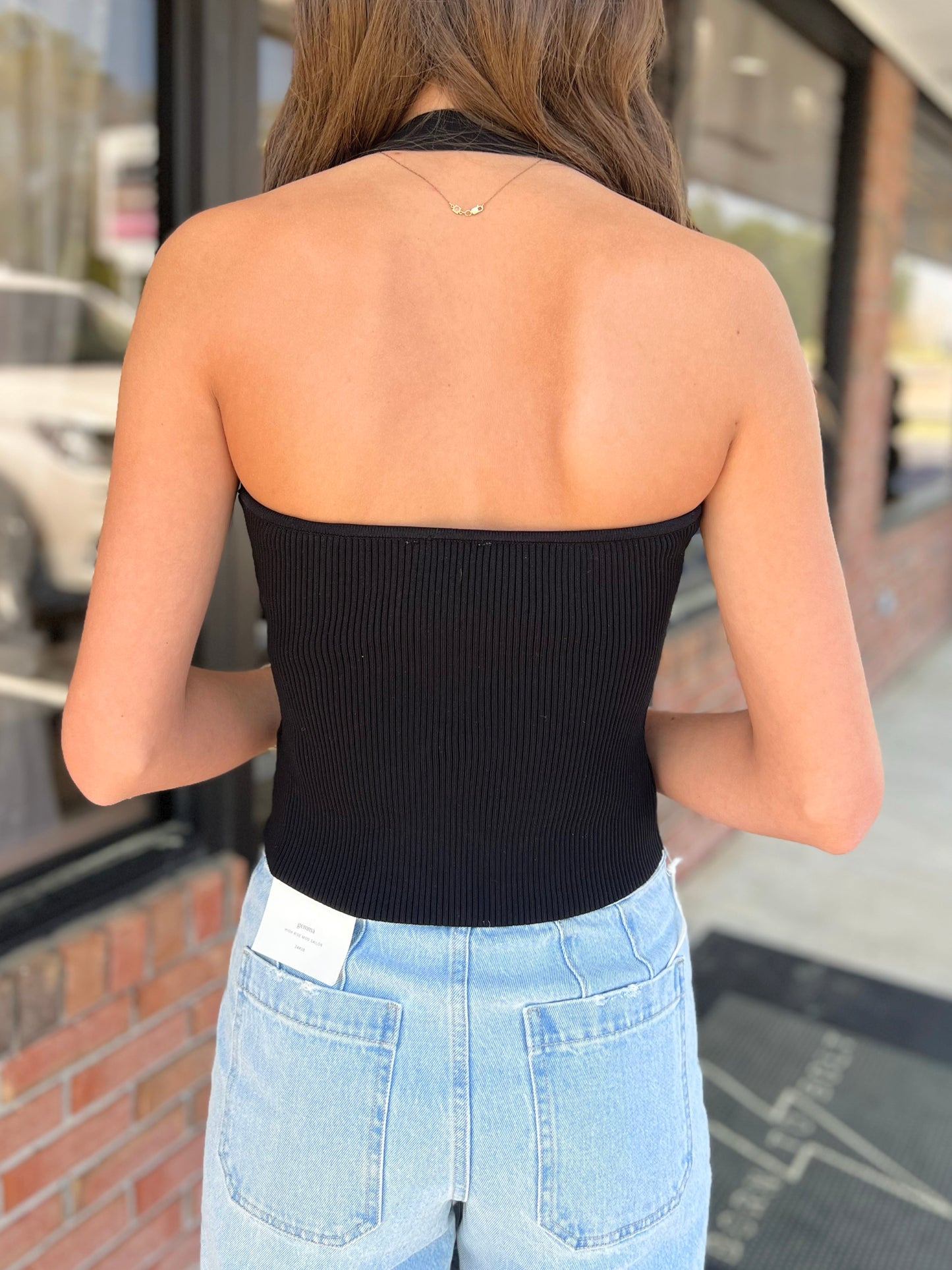 Button Front Halter Knit Top