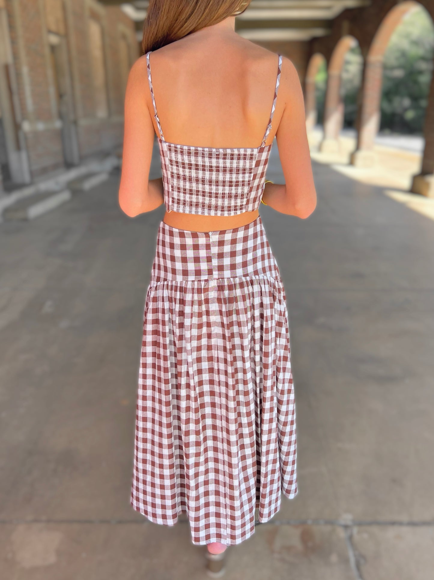 Gingham Flared Maxi Skirt