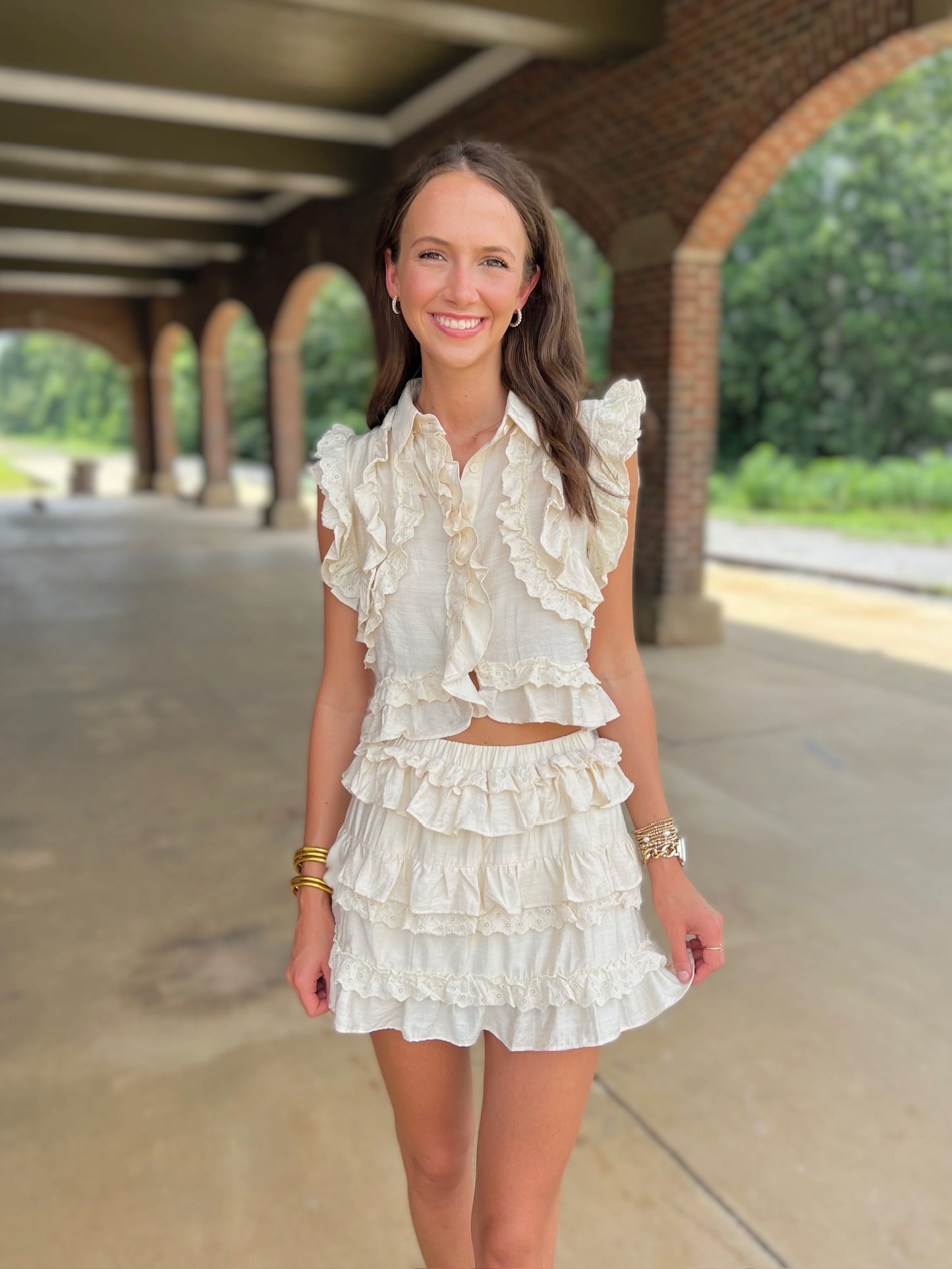 Ruffle Eyelet Trim Skort