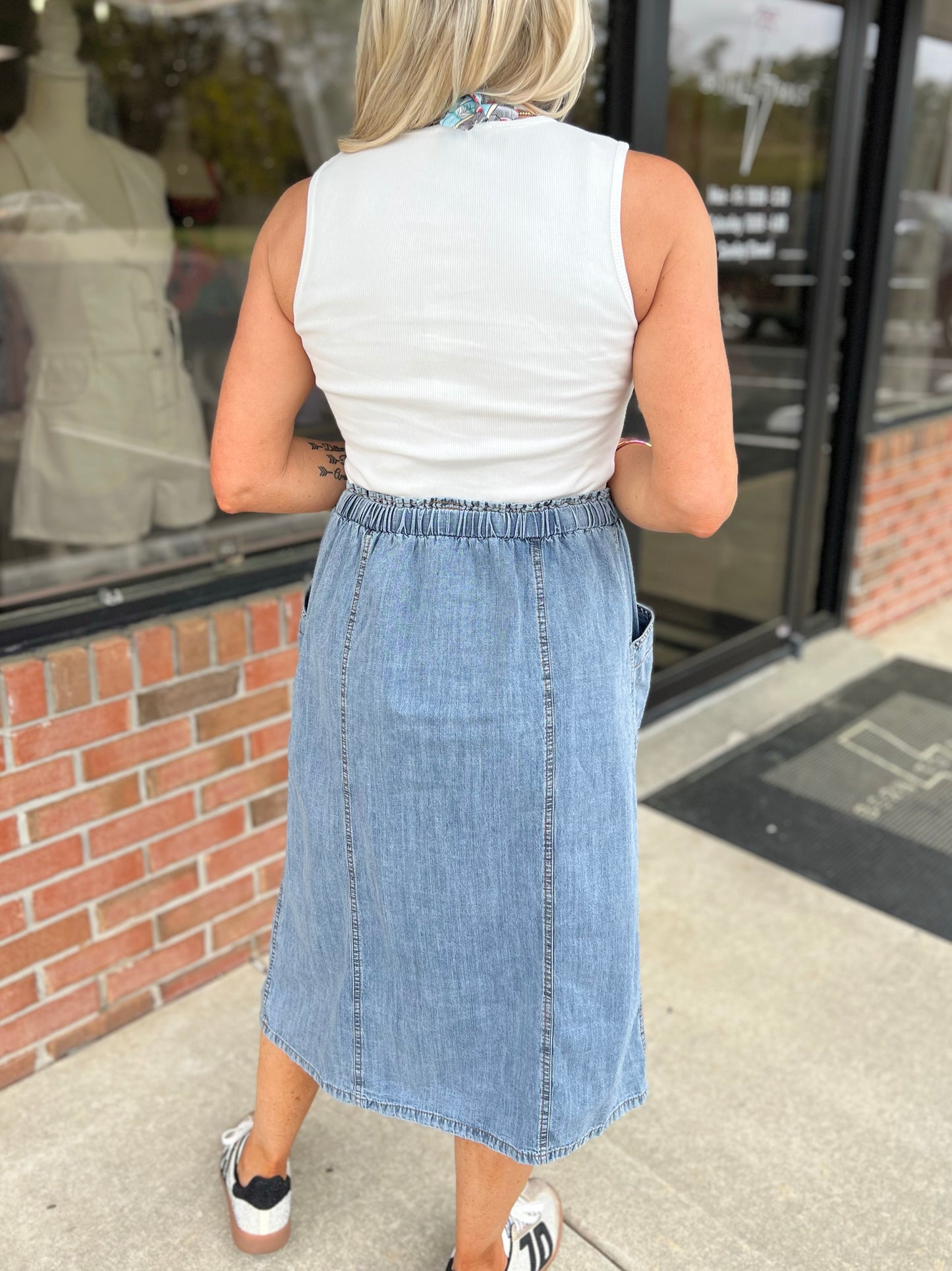 Sleeveless Ribbed Tank & Denim Mini Skirt Combo