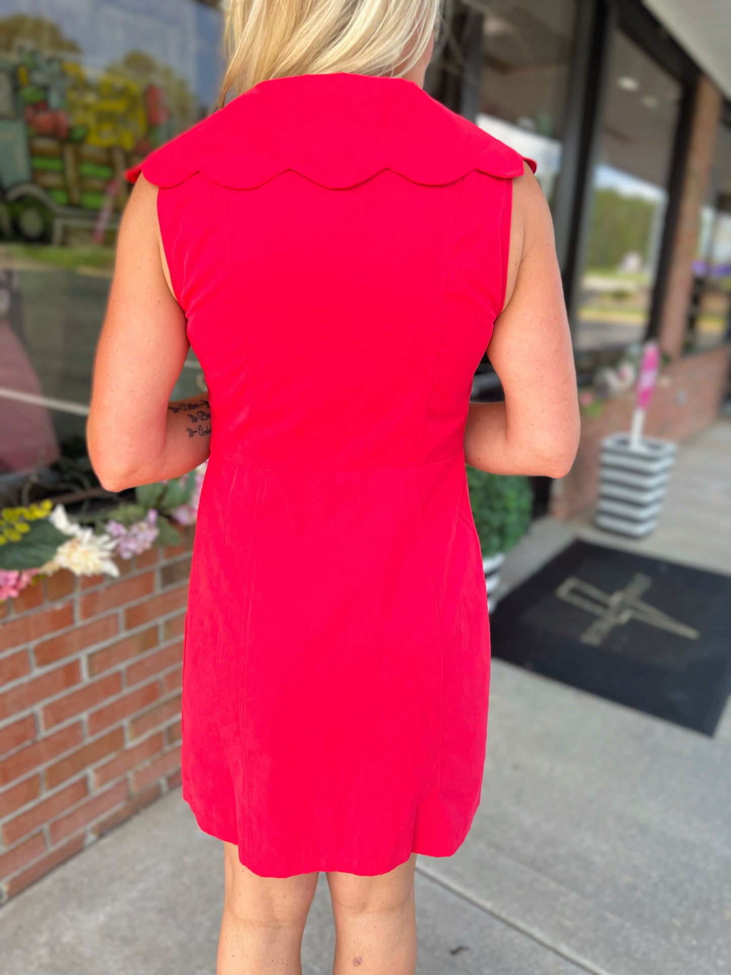 Solid Scallop V-Neck Dress