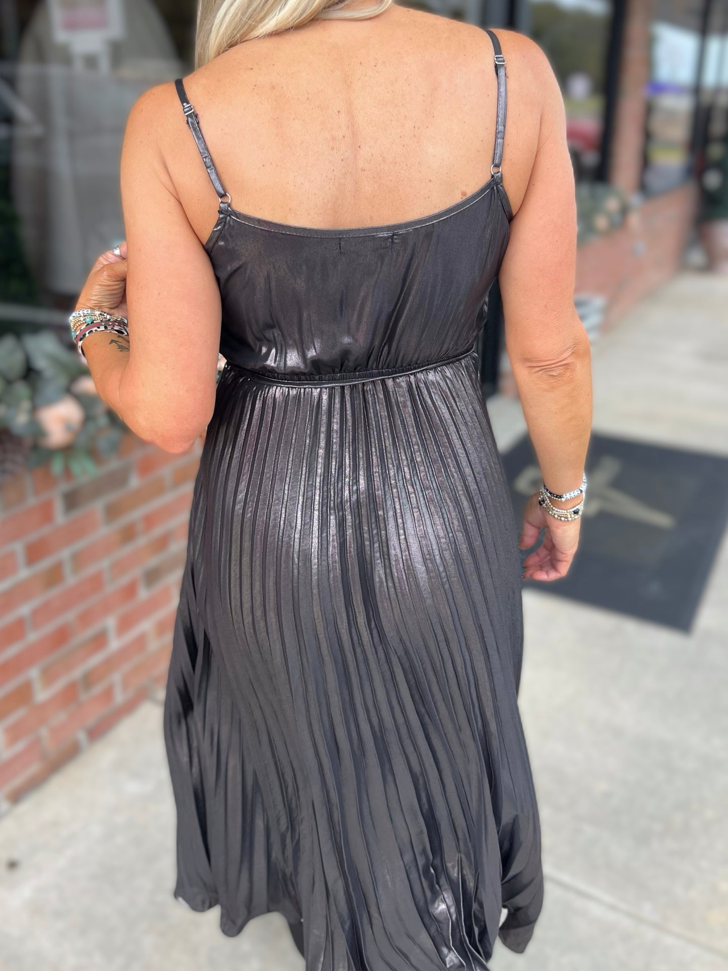 Metallic Pleated Dress