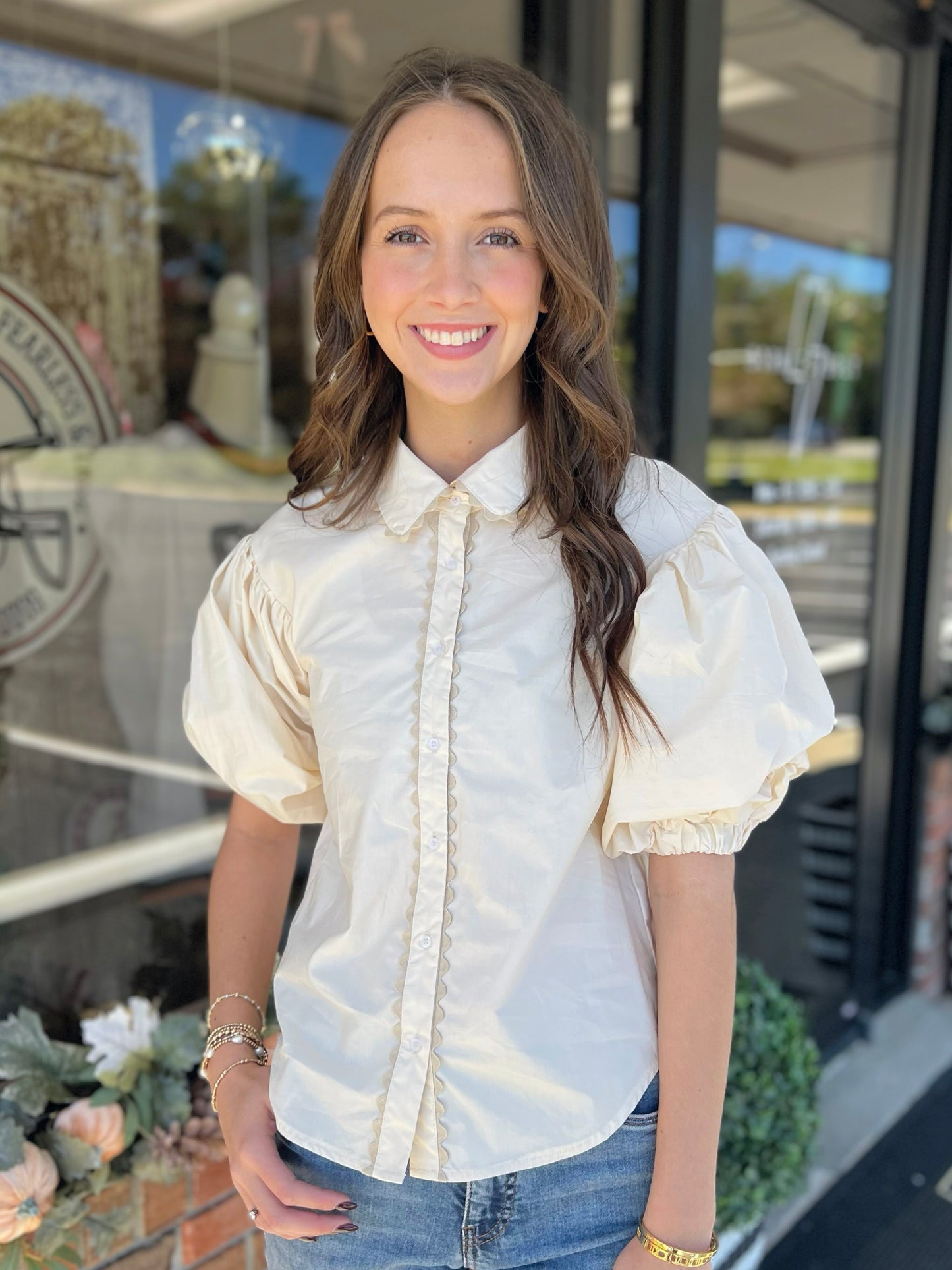 Contrast Ric-Rac Trim Poplin Top