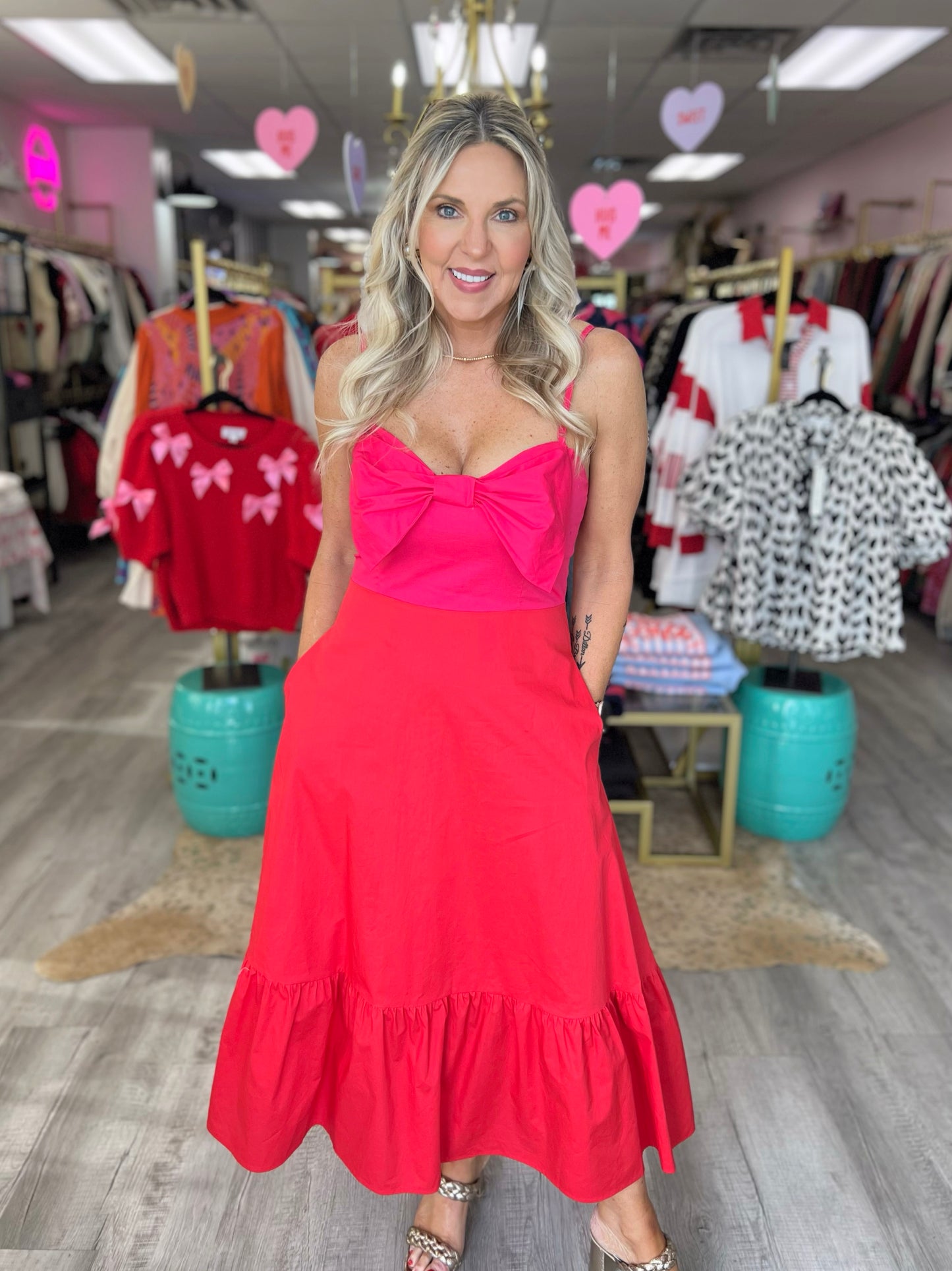 Color Block Bow Midi Dress