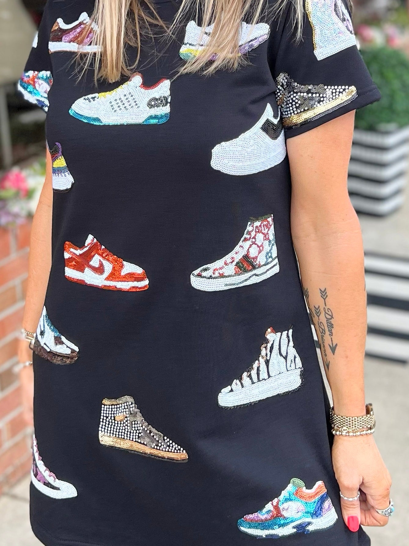 QOS Black Sneaker All Over Tee Dress