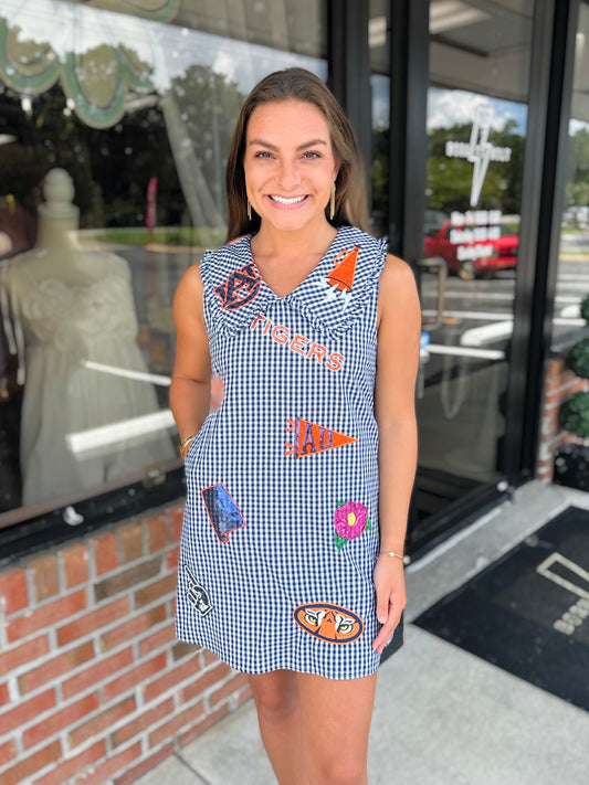 QOS Licensed Auburn Mini Icon Gingham Dress