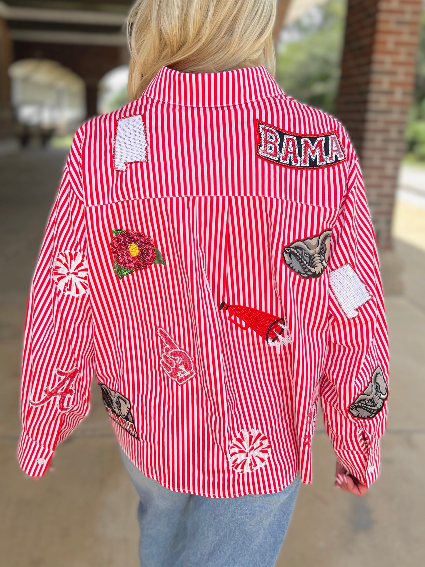 QOS Licensed Alabama Icon Striped Button Down