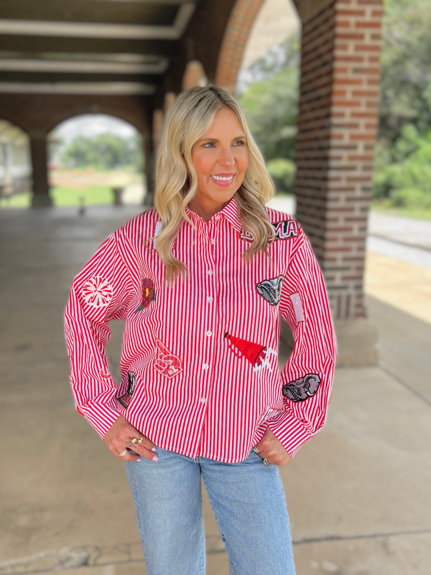 QOS Licensed Alabama Icon Striped Button Down