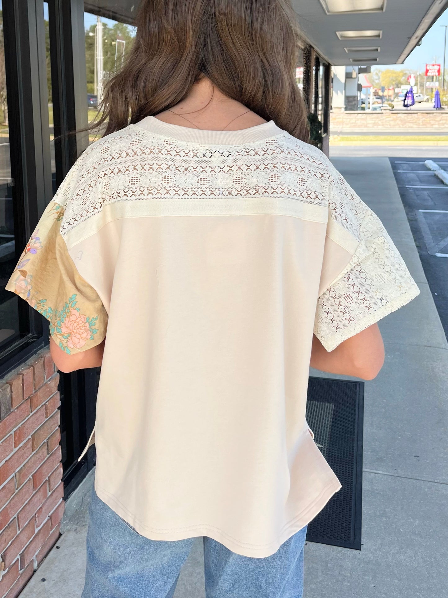 PATCH WORK MULTI FABRIC BODICE SHORT SLEEVE TOP