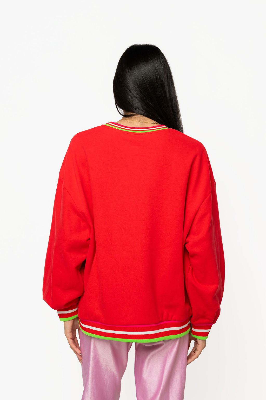 QOS Red Multi Hat Metallic Santa Sweatshirt