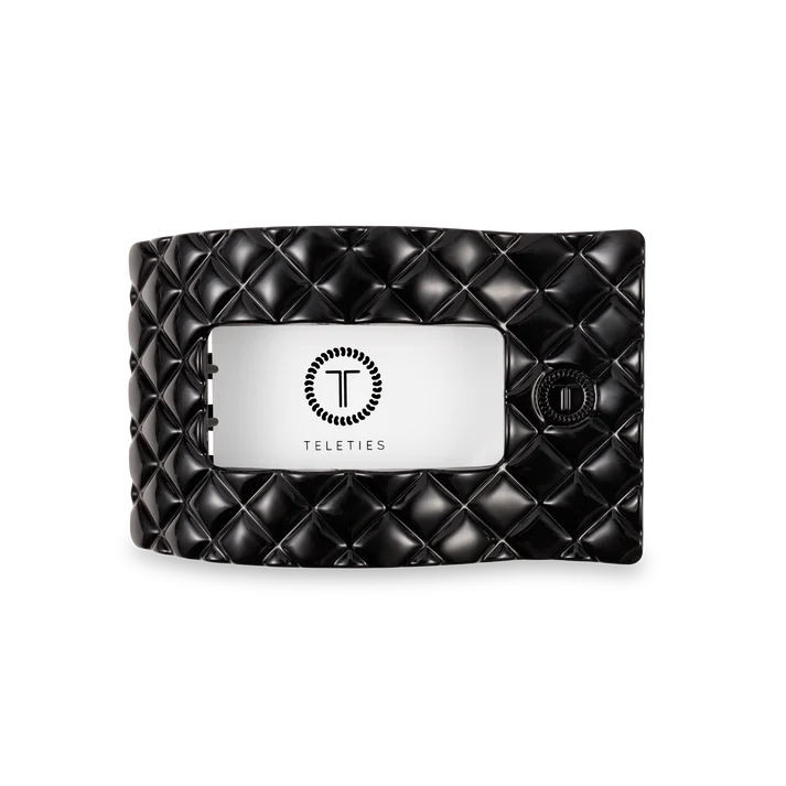 Jet Black Quilted Flat Rectangle Hair Clip