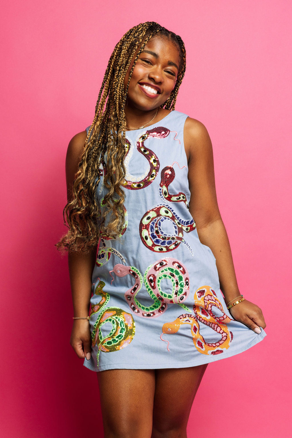 QOS Denim Multi Snake Dress