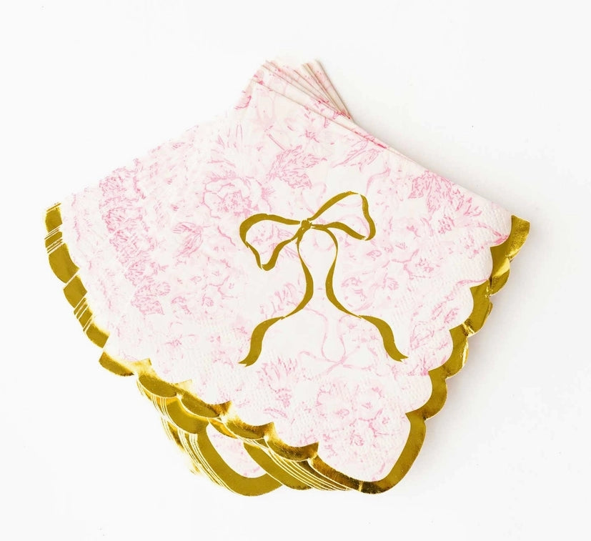Pink Bow Toile Paper Beverage Napkins