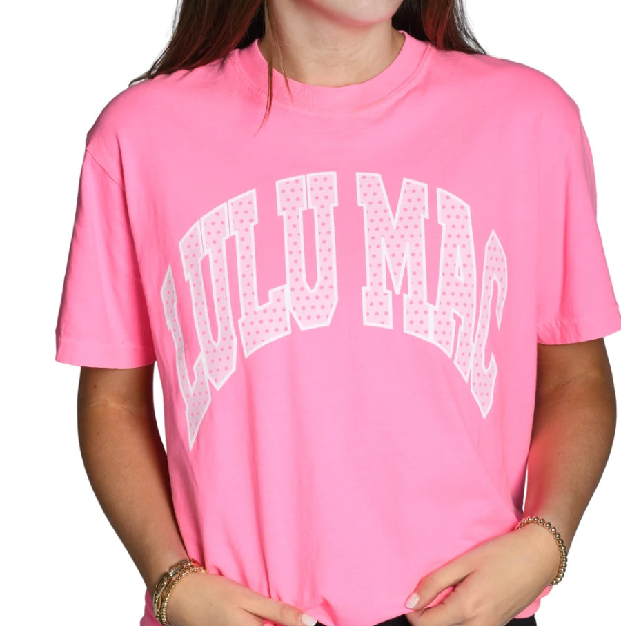 LULU MAC: Neon Pink Polka Dot Tee
