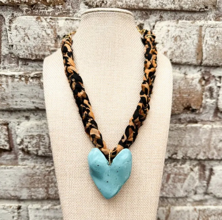 Leopard Bandana with Chunky Heart Necklace