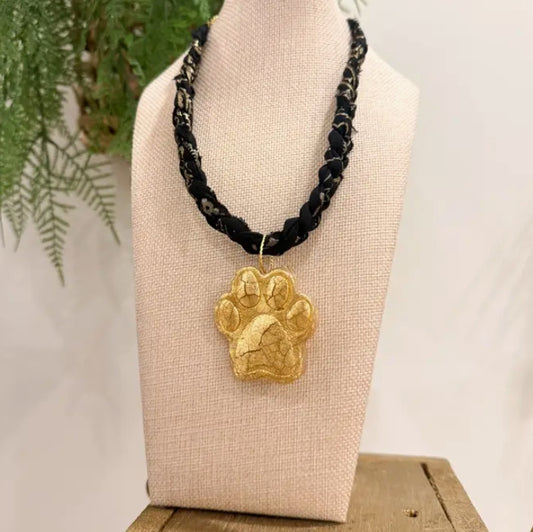 Black/Gold Bandana with Tiger Paw Necklace