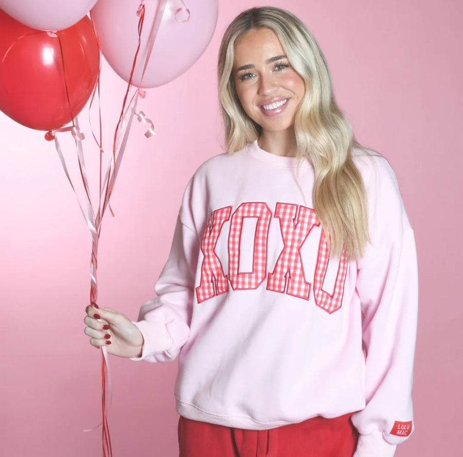 LULU MAC: Pink Sweatshirt with Red Gingham XOXO
