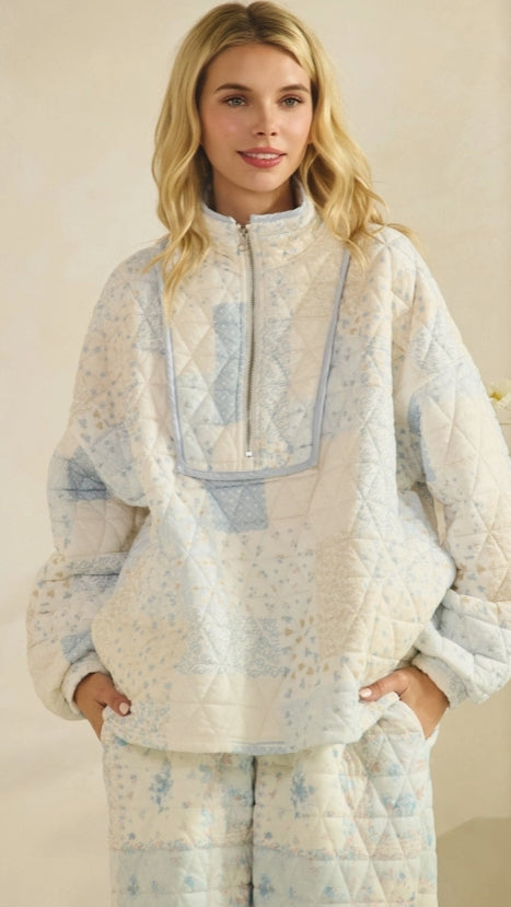 Quilted Blue Patchwork Set