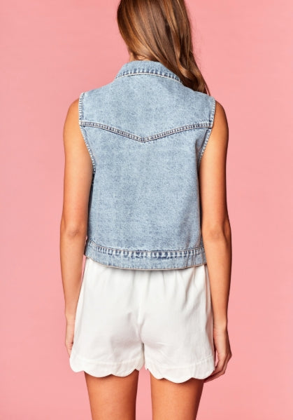 Denim Bow Sleeveless Vest