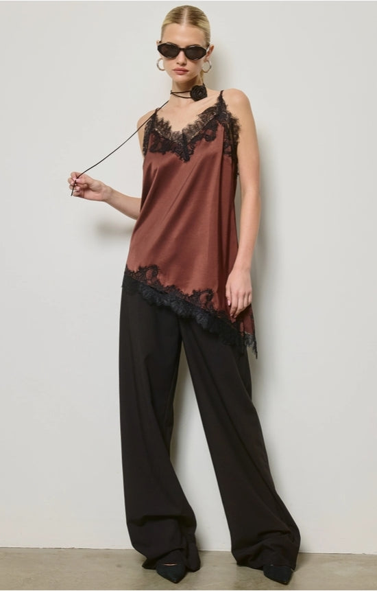 Lace Trim Satin Tank