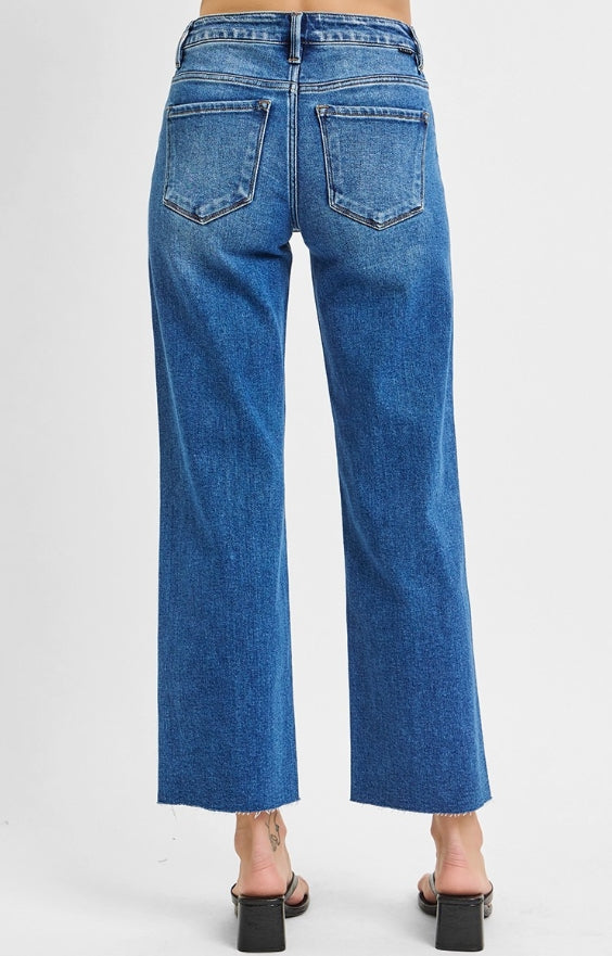 Risen: Mid Rise Straight Clean Cut Hem Jeans