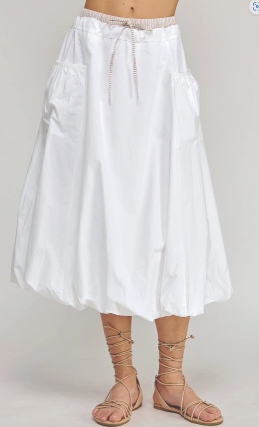 Stripe Contrast Midi Bubble Skirt