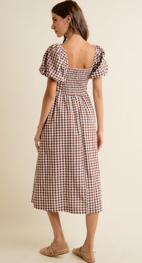 Gingham Lace Trim Midi Dress