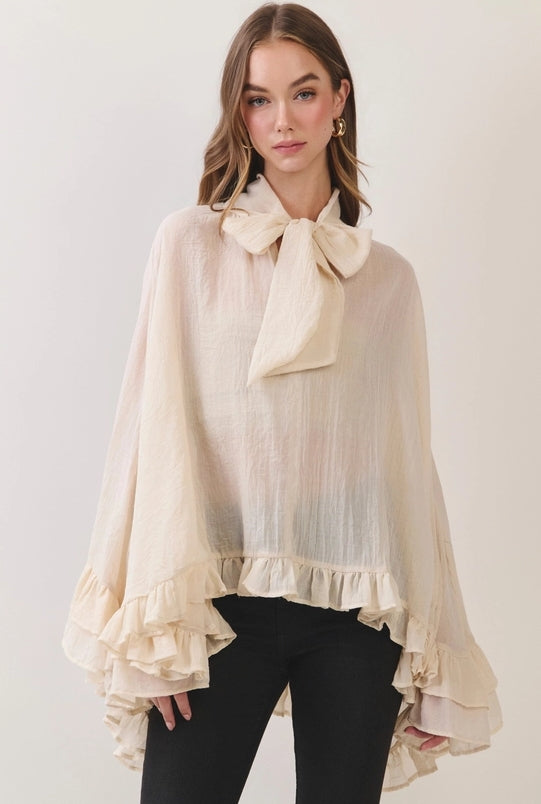 Bow Ruffle Poncho Top