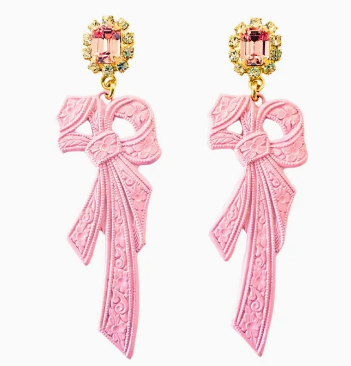 Pink Reef Hand Painted Retro Bow Earrings