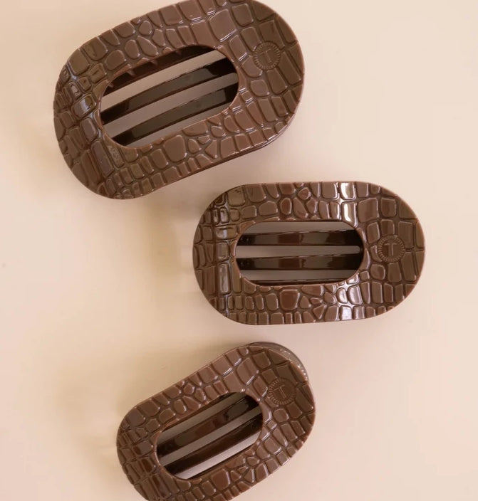 Teleties: Brown Crocodile Flat Round Clip