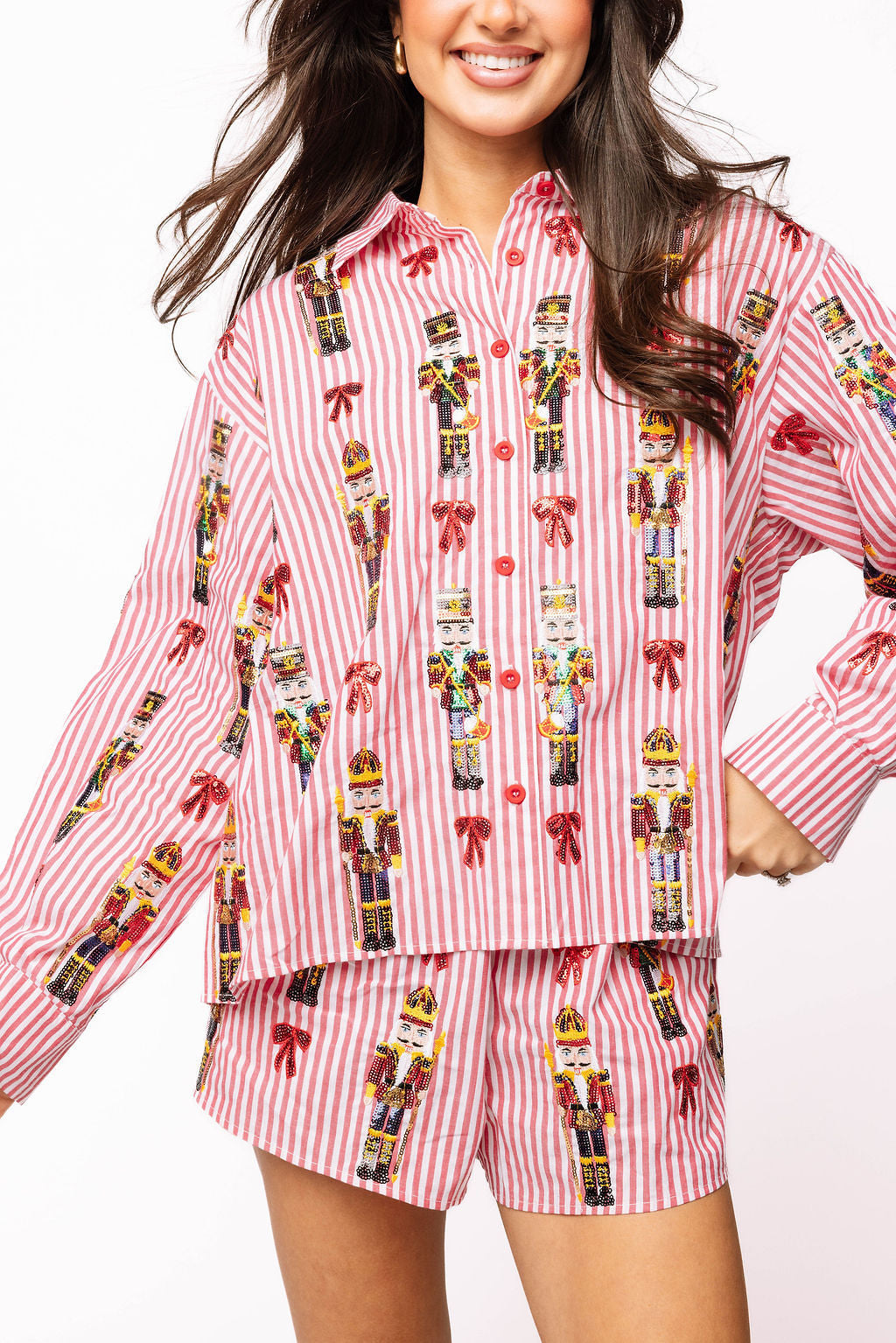 QOS Nutcracker & Bow Button Up Top