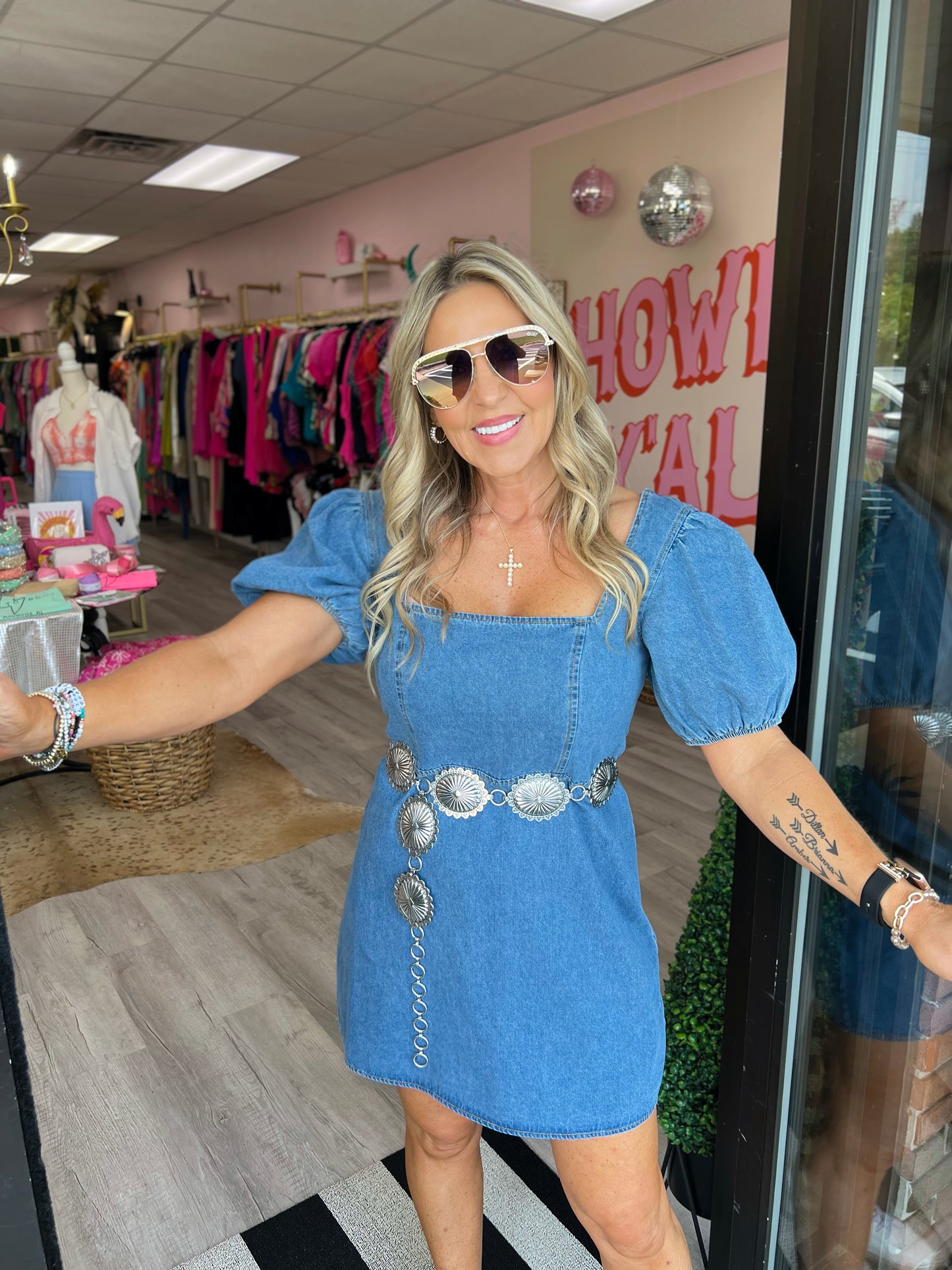 Square Neck Denim Dress