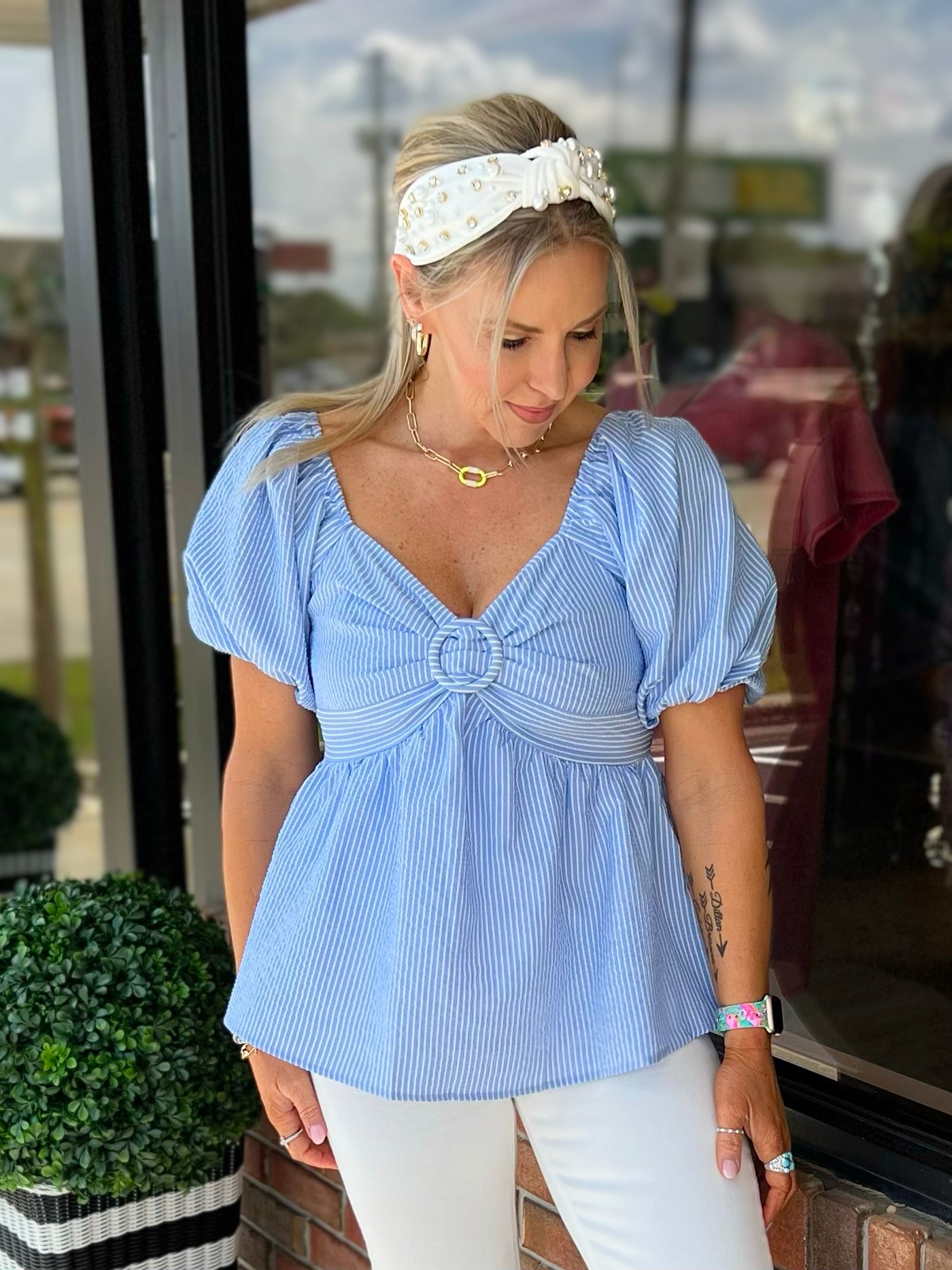 Blue Stripe Babydoll Top