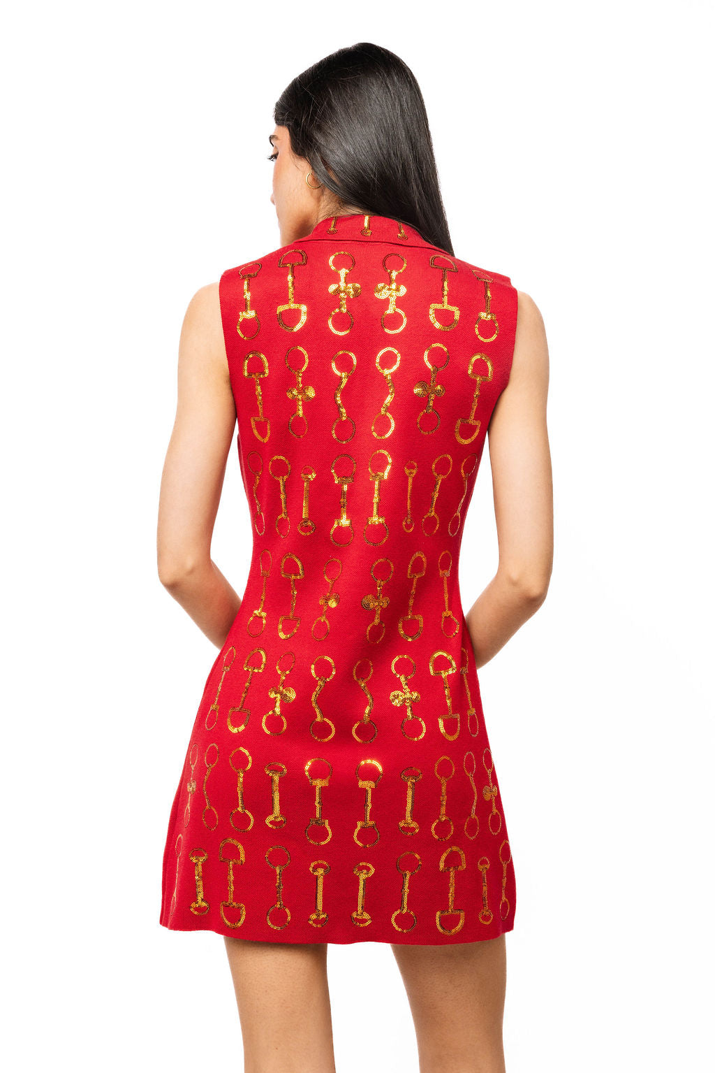 QOS Horse Bit Knit Sleeveless Collar Dress