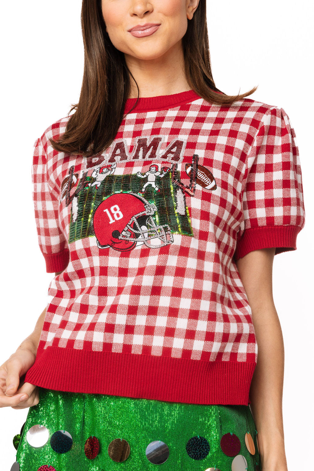 QOS Licensed Bama Gingham Field Sweater Top