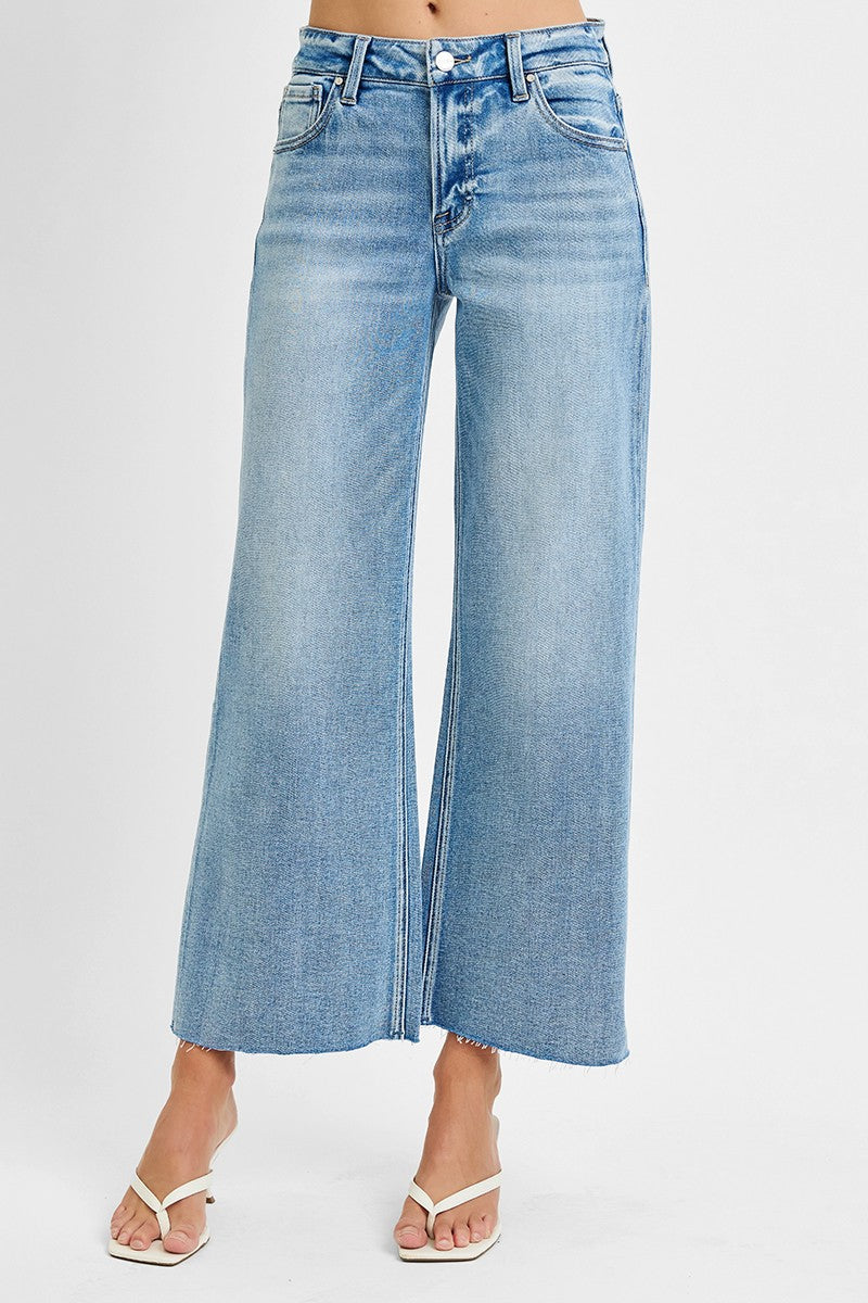 Risen Mid Rise Raw Cut Hem Jeans