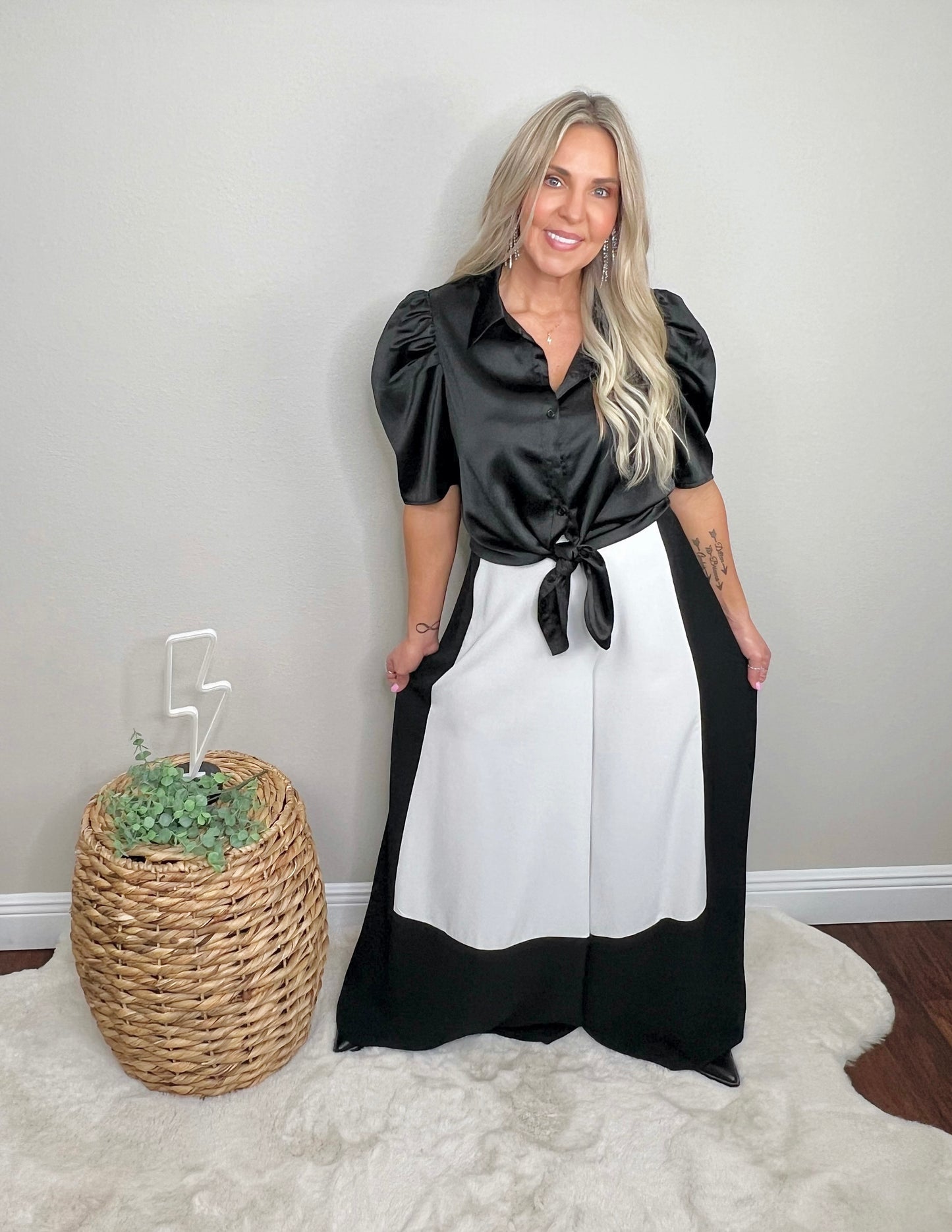 Satin Puff Sleeve Top