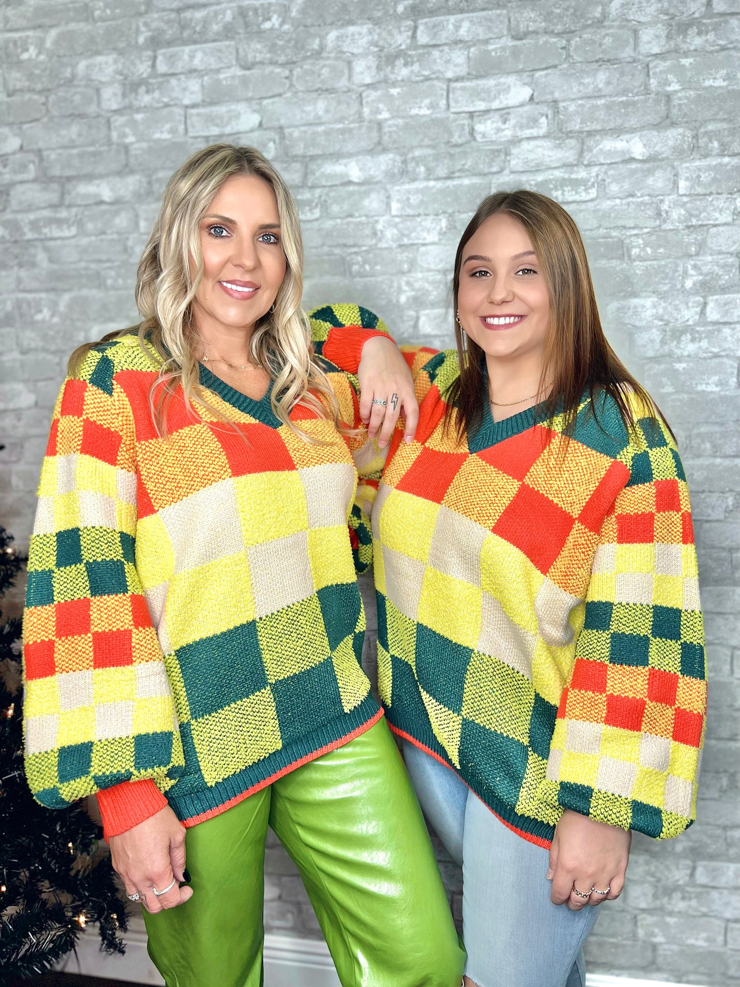 Neon Checker Sweater