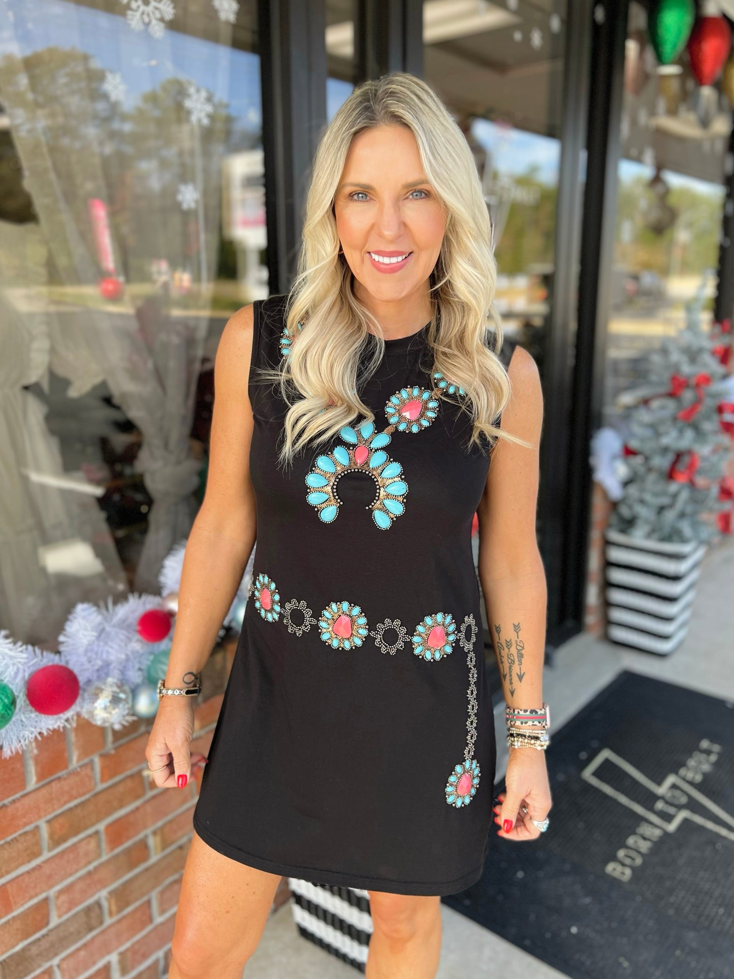 QOS Turquoise Necklace & Belt Dress