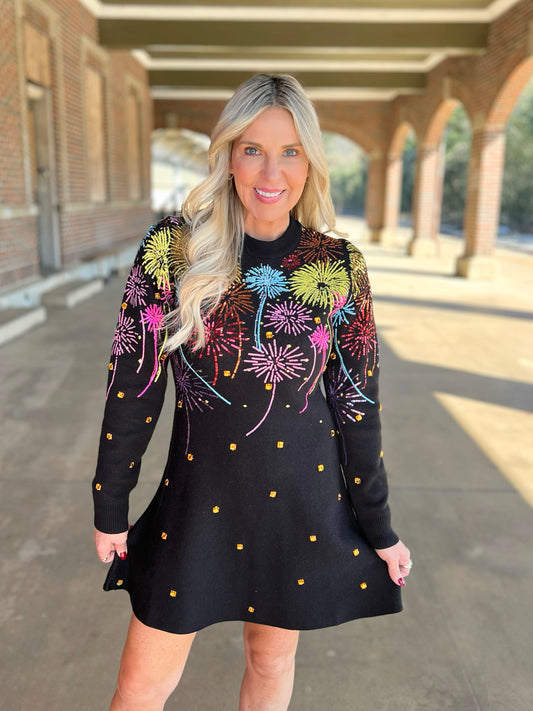 QOS Firework Jeweled Sweater Dress