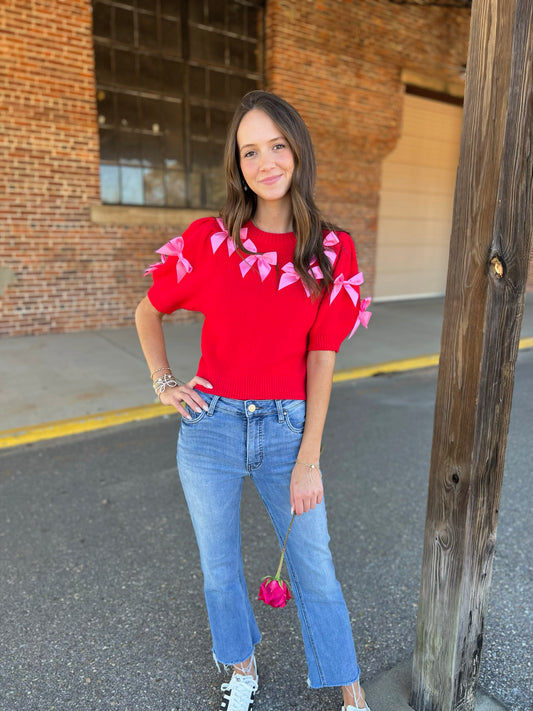 Satin Bow Sweater Top