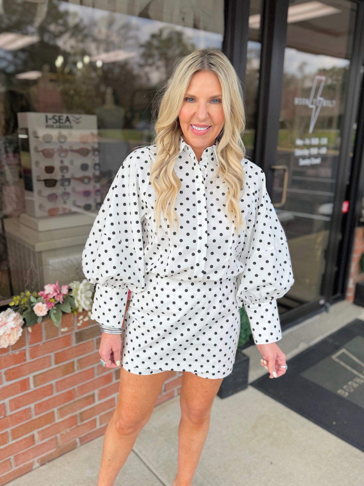 Statement Puff Sleeve Dot Blouse