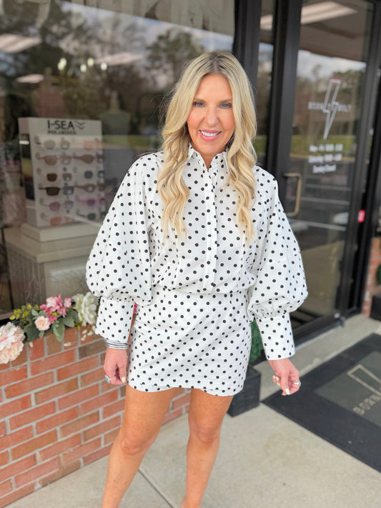 Statement Puff Sleeve Dot Blouse