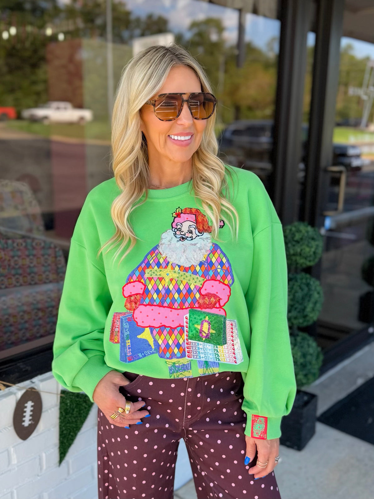 QOS Colorful Shopping Santa Sweatshirt