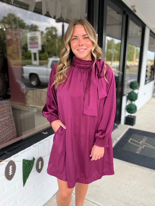 Satin Tie Mini Dress - Curvy