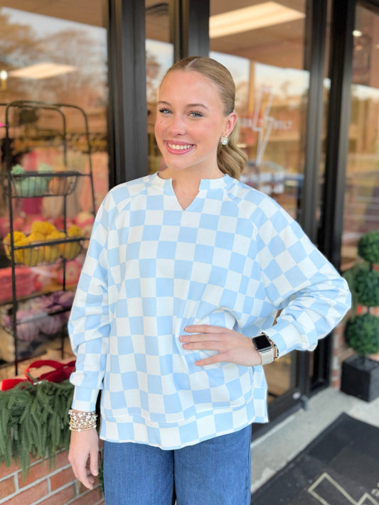 Riley Blue Checkered Pullover