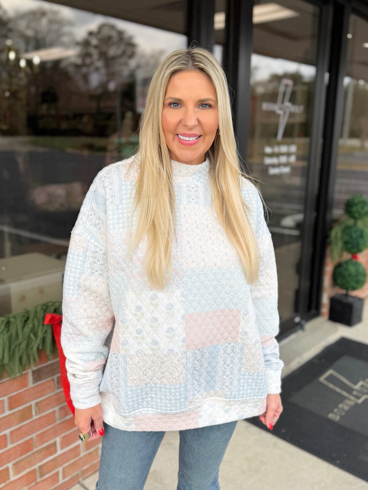 Shades of Blue Quilted Mock Neck