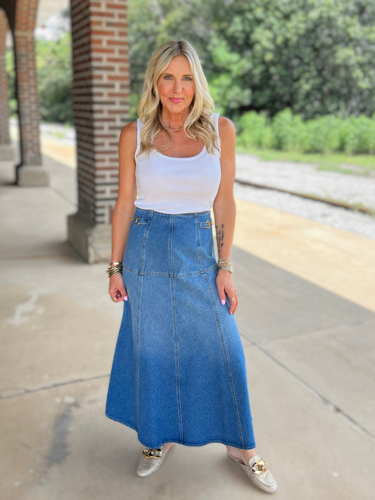 Denim Horse Bit Skirt