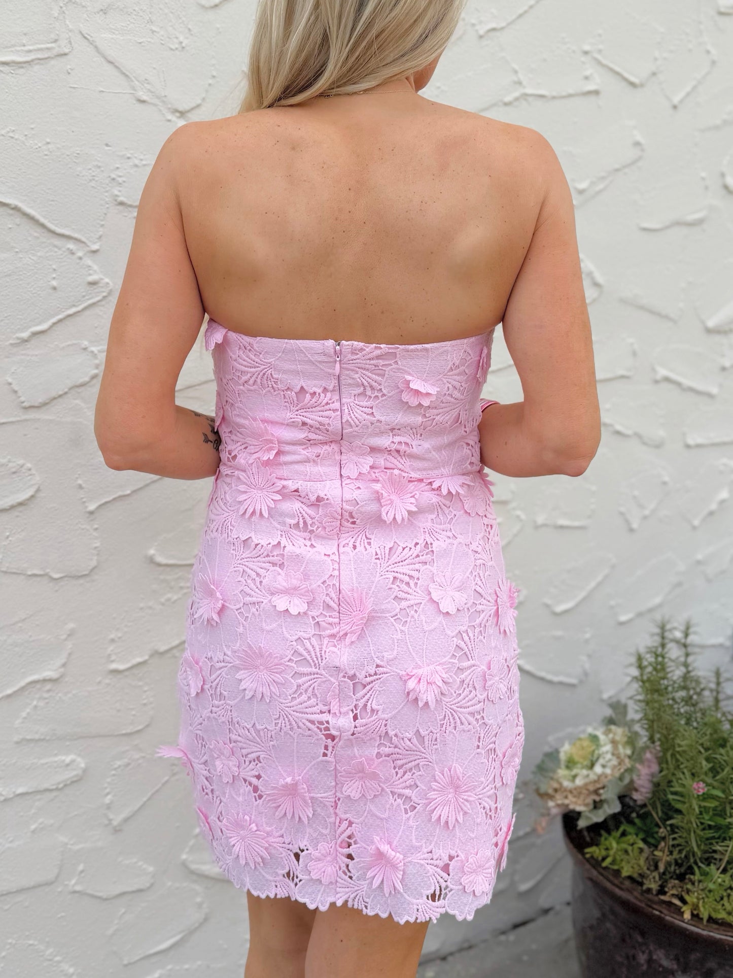 Strapless Flower Mini Dress